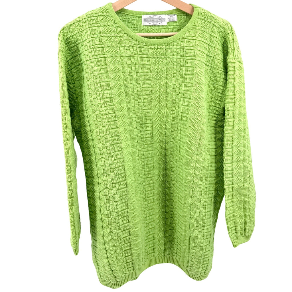 Vintage 90s American Knitworks Neon Lime Green 100% Cotton Grid Knit Sweater