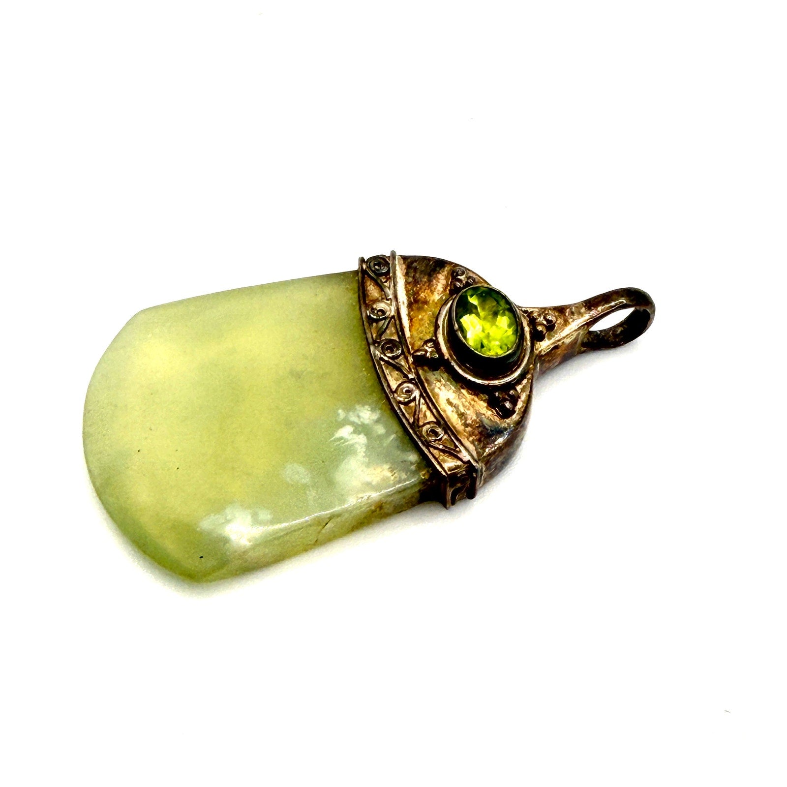 Vintage Y2K Signed Sajen Green Sterling Stone Peridot Pendant