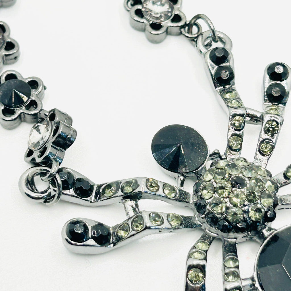 Vintage y2k Pier 1 Imports Silver Black Rhinestone Spider Pendant Necklace
