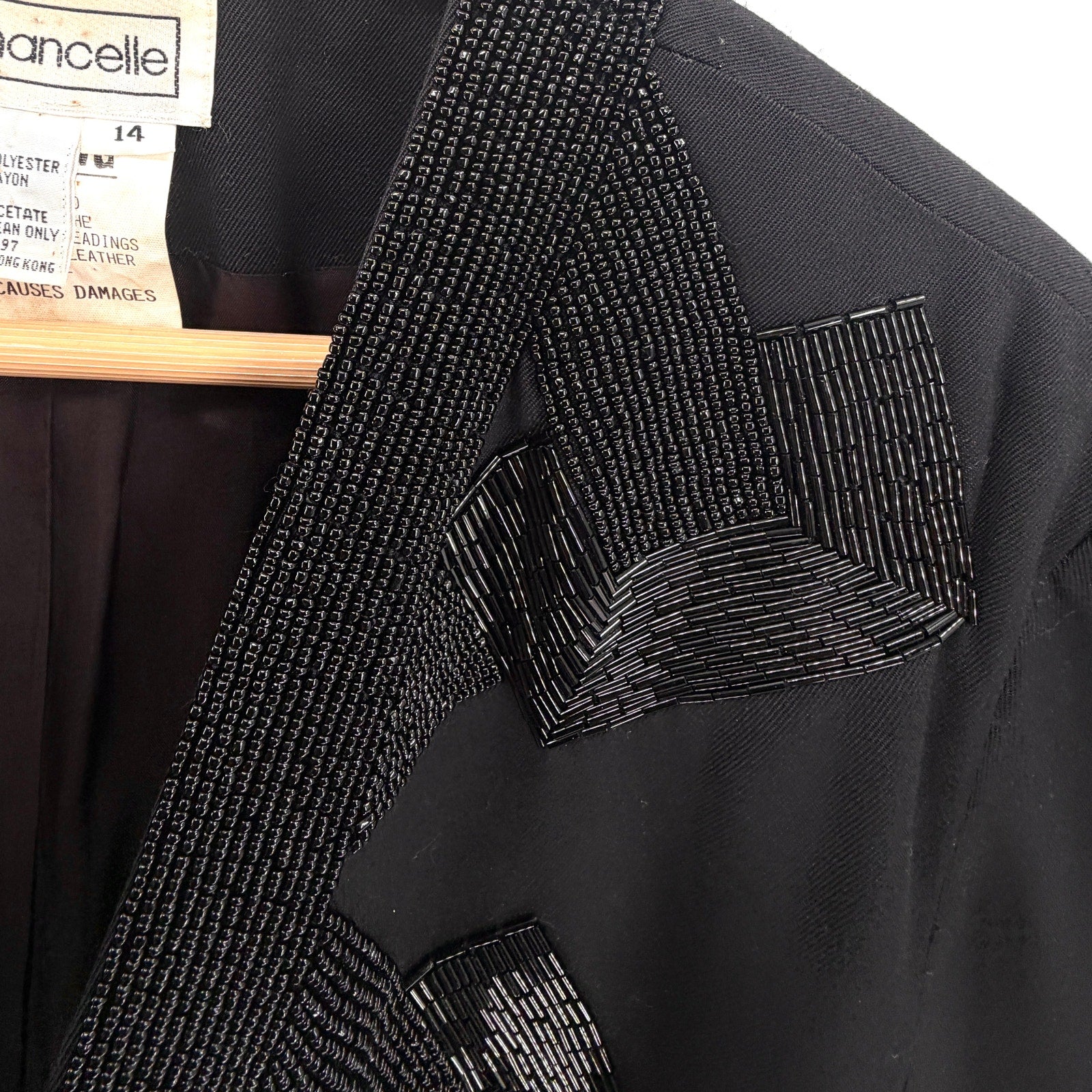 Vintage 80s Chancelle Black Geometric Beaded Evening Avant Garde Blazer Jacket