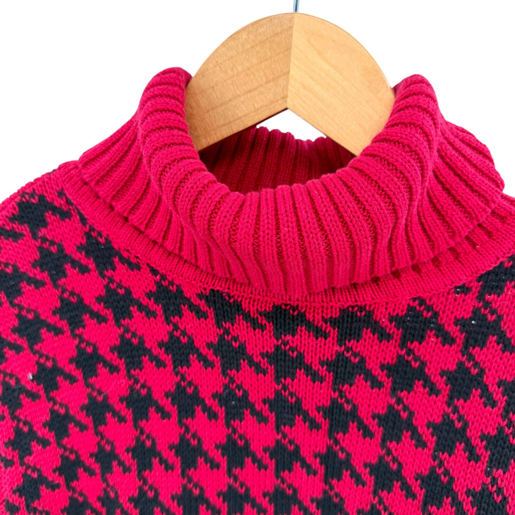 Vintage 90s Jeanne Pierre Red 100% Cotton Houndstooth Turtleneck Sweater