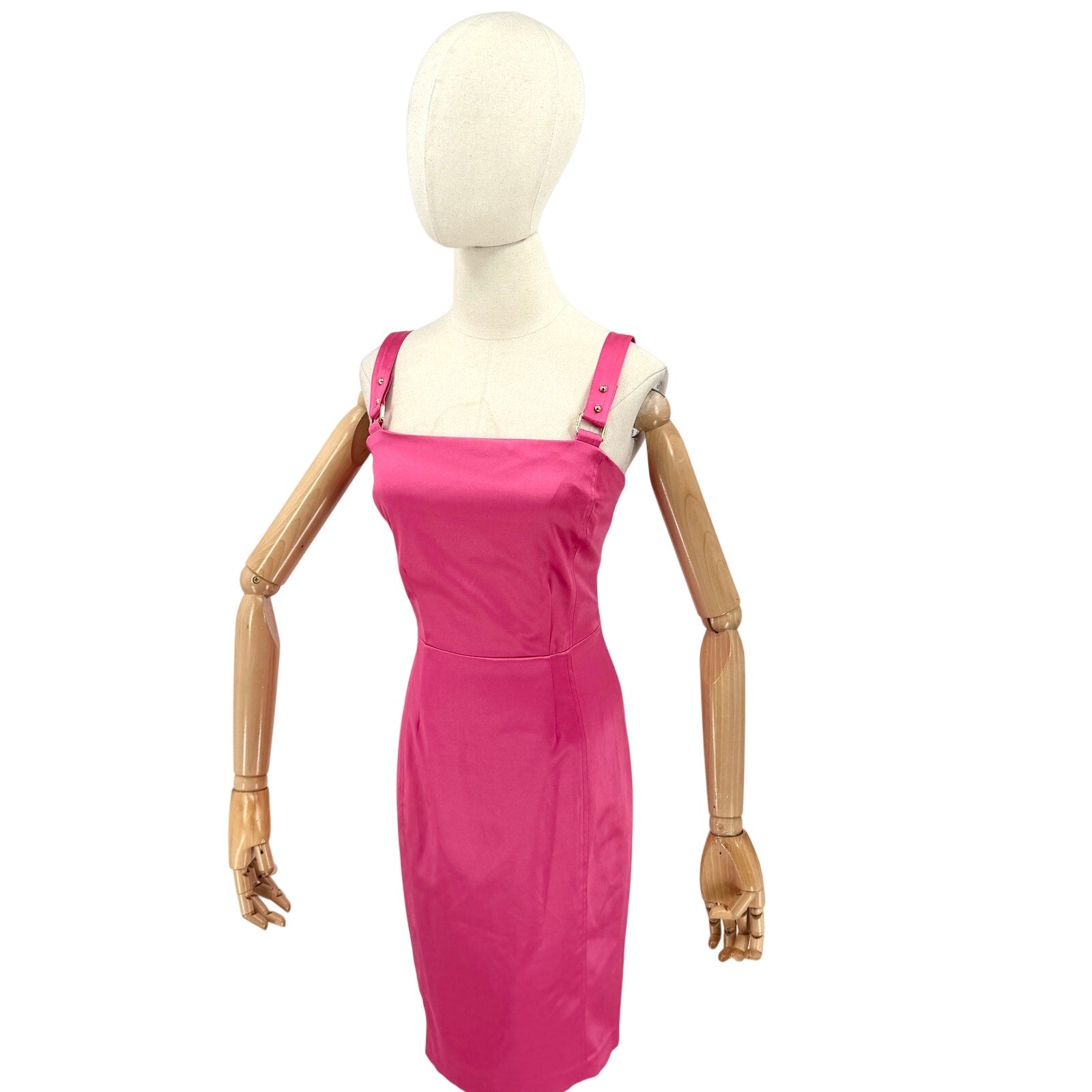 Cache Hot Pink Satin Gold Hardware Pencil Dress