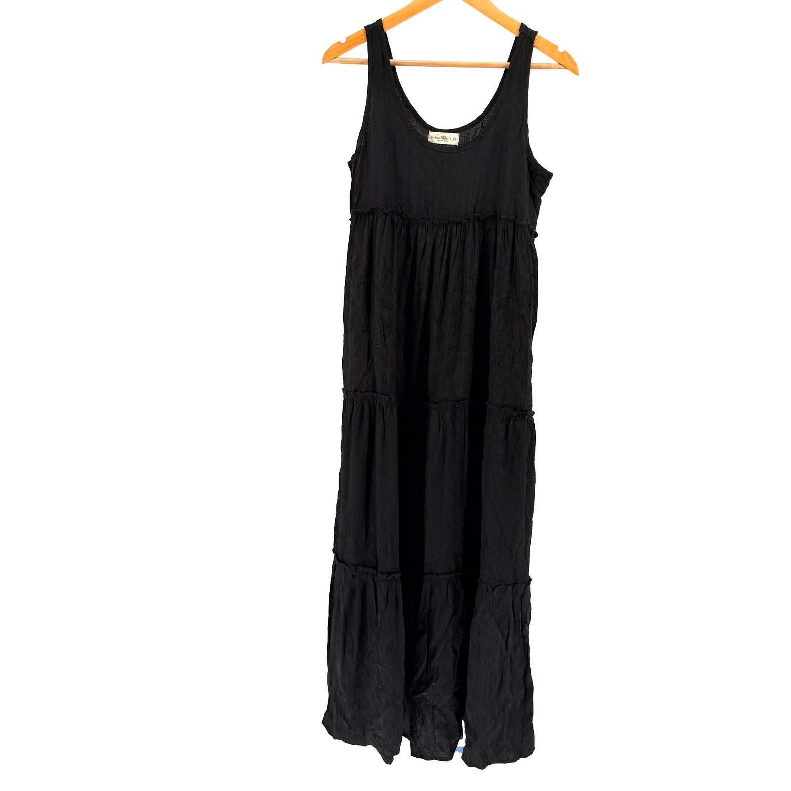 Natural Life Black Tiered Peasant Rayon Maxi Dress