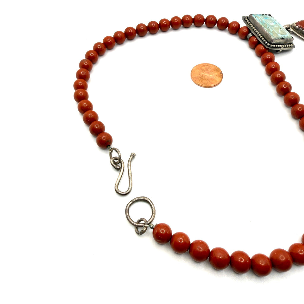 Vintage 90s Gem-N-I Sterling Silver Red Jasper Hieroglyph Necklace Brooch