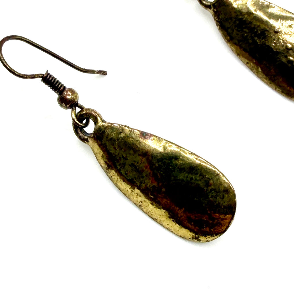 Vintage 80s Bronze Molten Brutalist Solid Metal Dangle Earrings