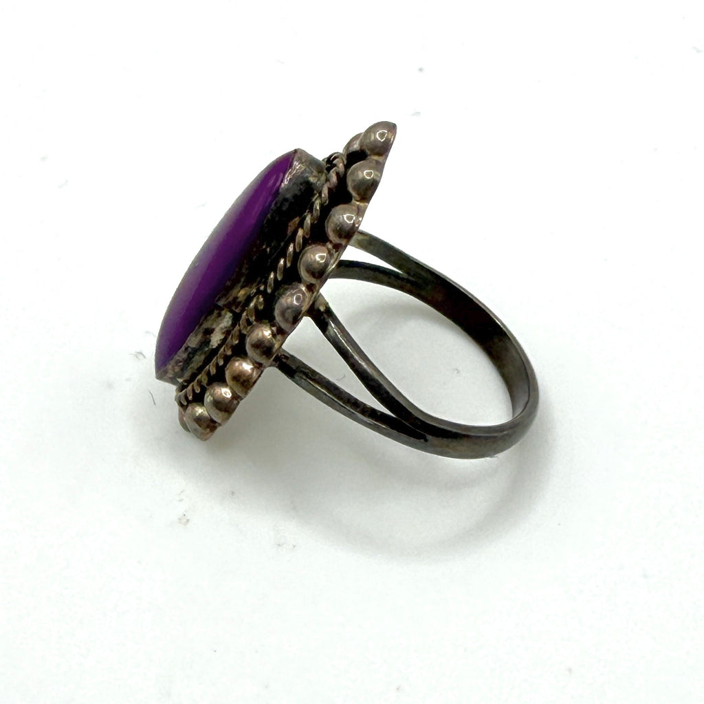 Vintage 70s Sugilite Sterling Silver Artist Signed Southwestern Statement Ring