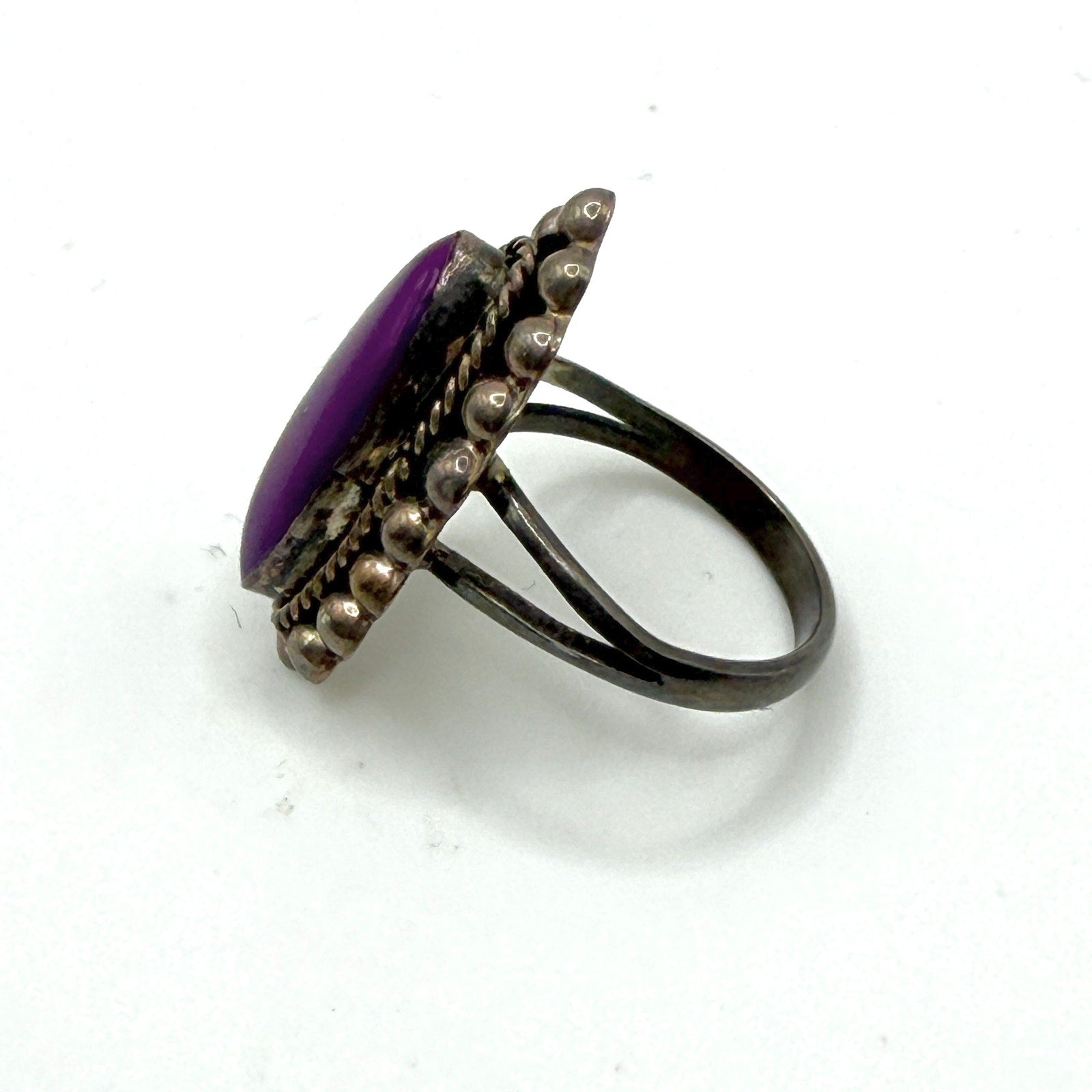 Vintage 70s Sugilite Sterling Silver Artist Signed Southwestern Statement Ring