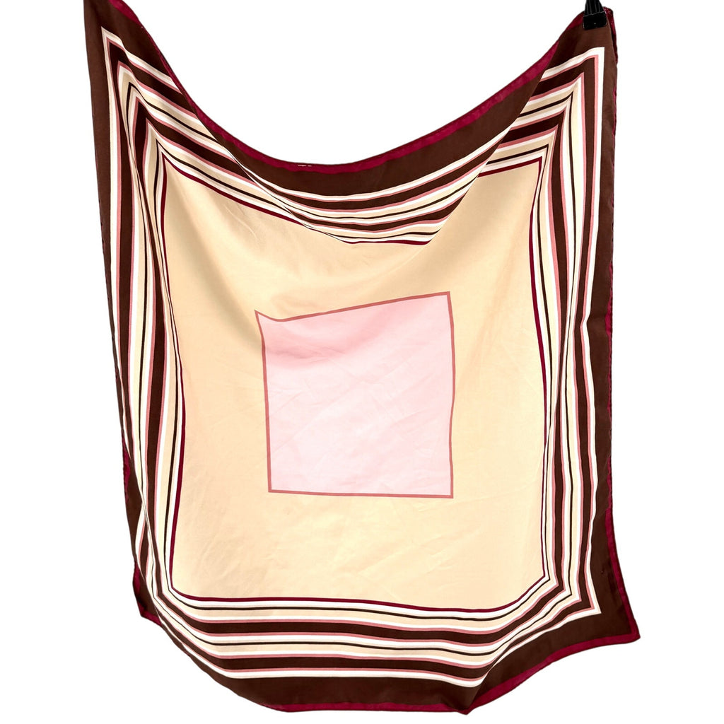 Vintage 70s Pink Brown Stripe Geometric Hand Rolled Square Scarf