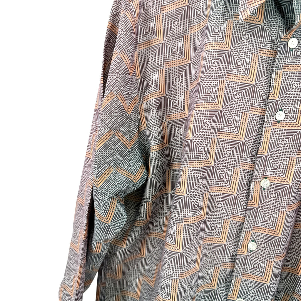 Vintage 70s FAI Polyester Brown Green Gradient Retro Disco Geometric Shirt