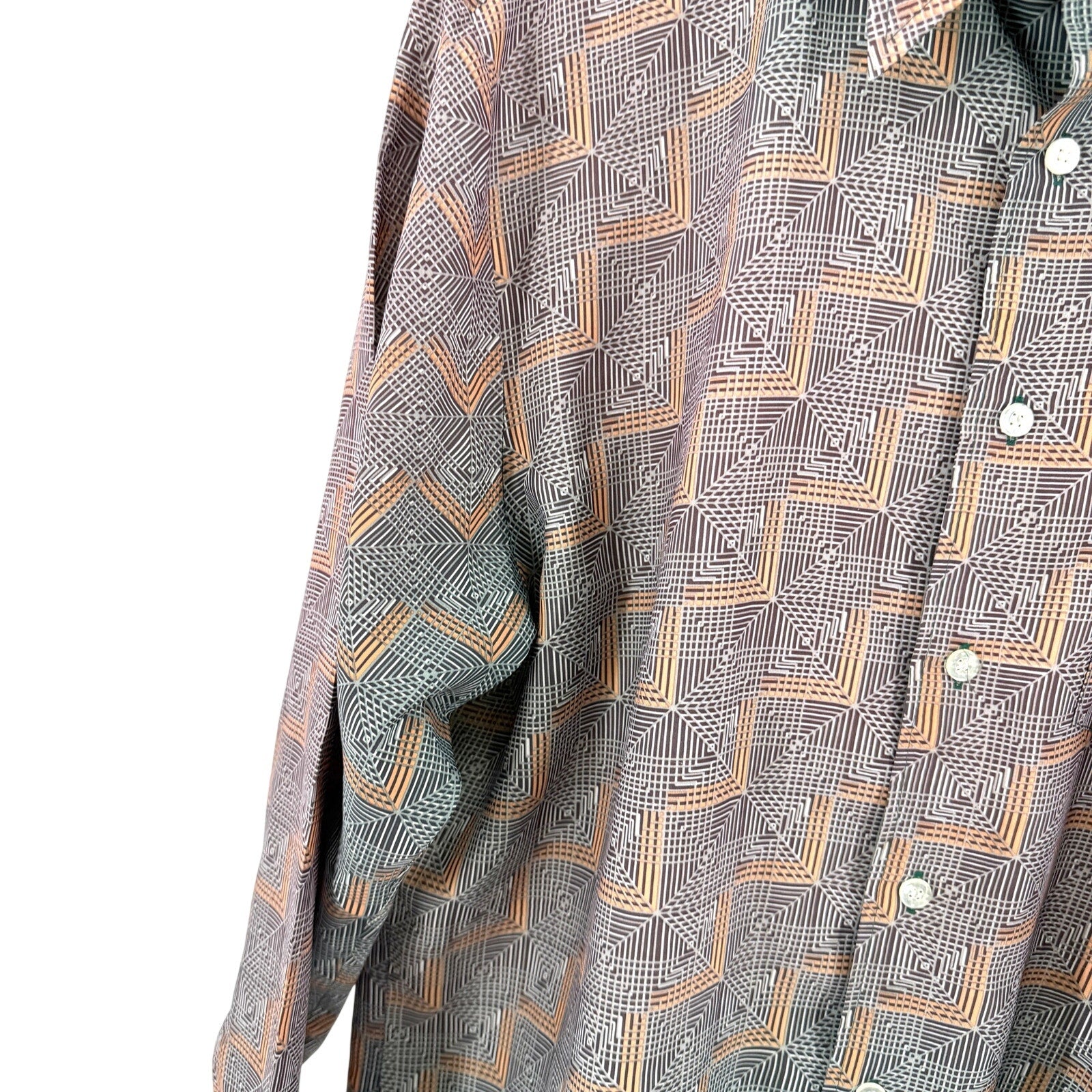 Vintage 70s FAI Polyester Brown Green Gradient Retro Disco Geometric Shirt
