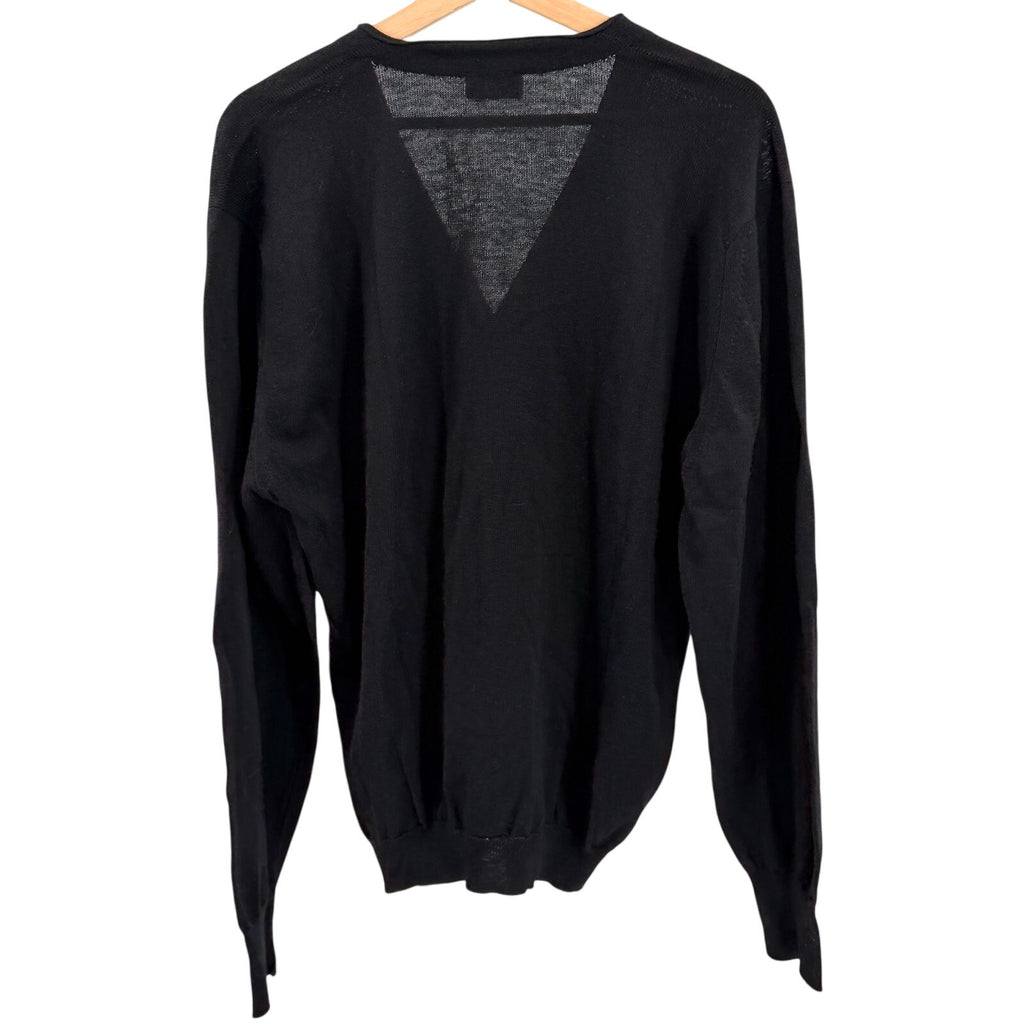 Vintage 70s Drummond Black Wool Cotton V-Neck Knit Button Cardigan Sweater