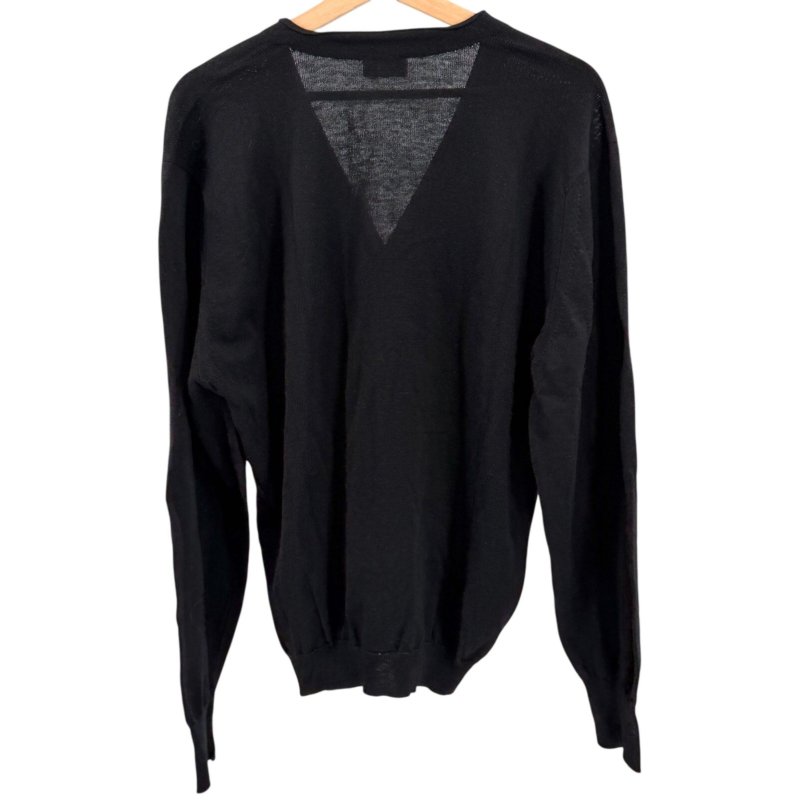 Vintage 70s Drummond Black Wool Cotton V-Neck Knit Button Cardigan Sweater
