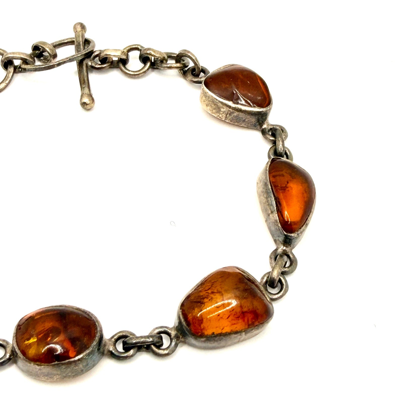 Vintage 90s Baltic Amber Sterling Silver Bezel Link Bracelet