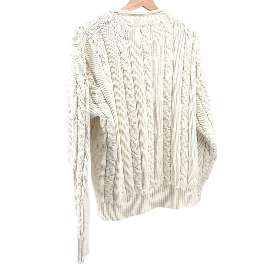 Vintage 90s Gap White Made in UK 100% Cotton Roll Top Cable Knit Sweater
