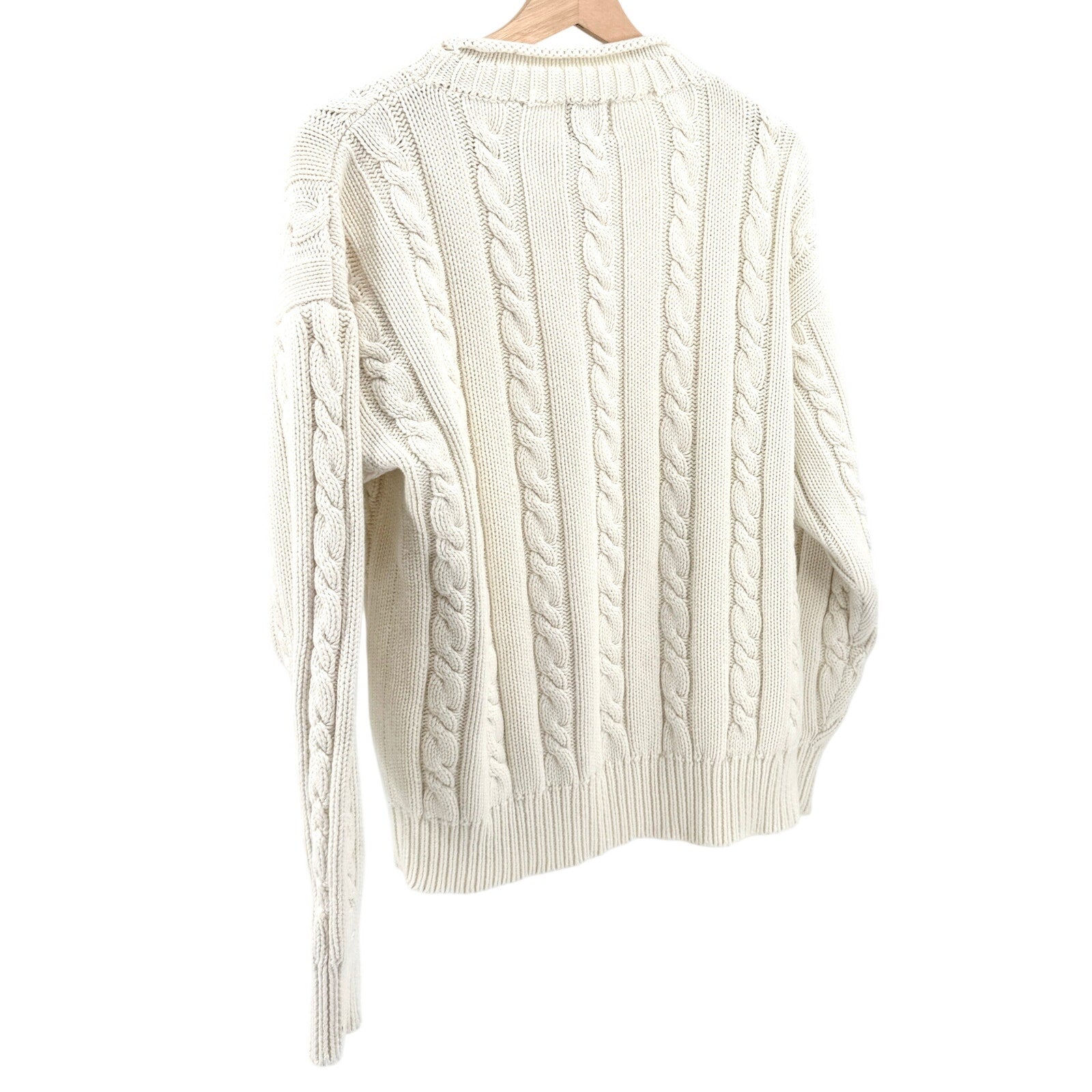 Vintage 90s Gap White Made in UK 100% Cotton Roll Top Cable Knit Sweater