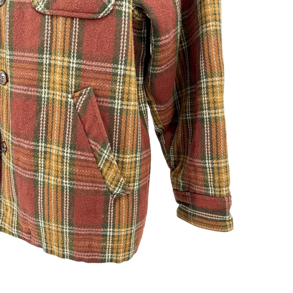 Vintage 90s Gap Brick Red Mustard Plaid Quilted Shacket
