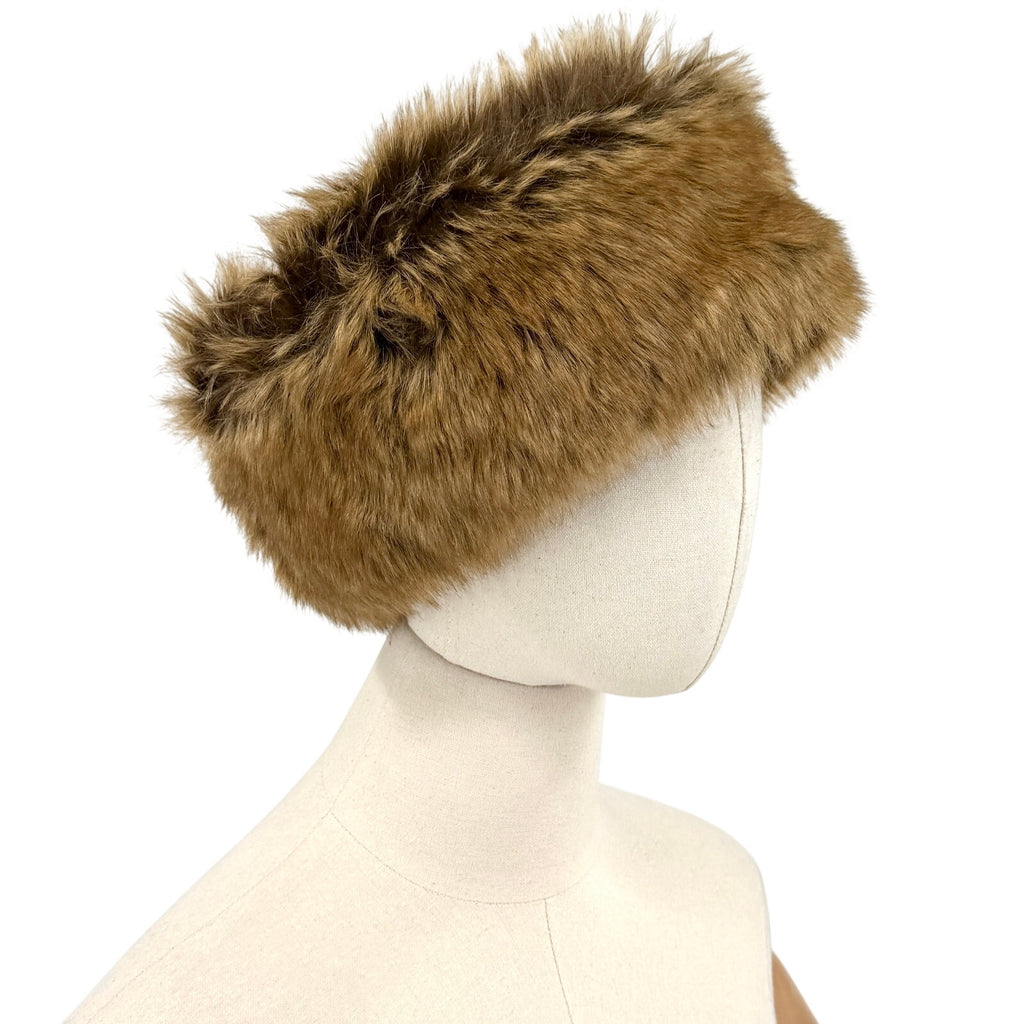 Vintage Y2K Brown Faux Fur Fluffy Slip On Warm Winter Headband Wrap