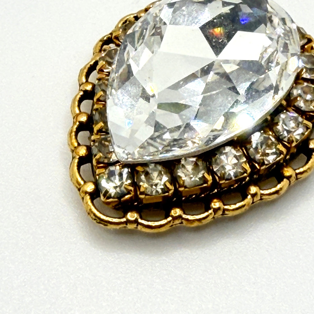 Vintage 80s Large Clear Crystal Rhinestone Magnetic Glamour Brooch