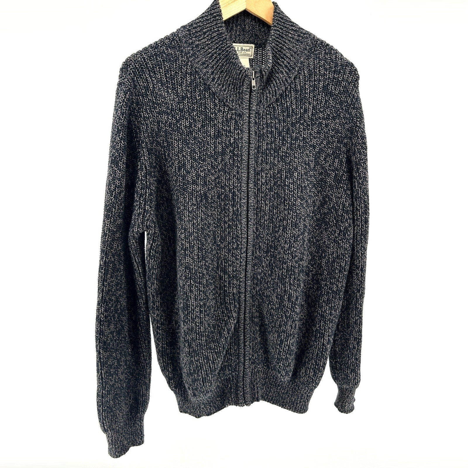 Vintage Y2K L.L.Bean Dark Indigo Grey 100% Cotton Full Zip Cardigan