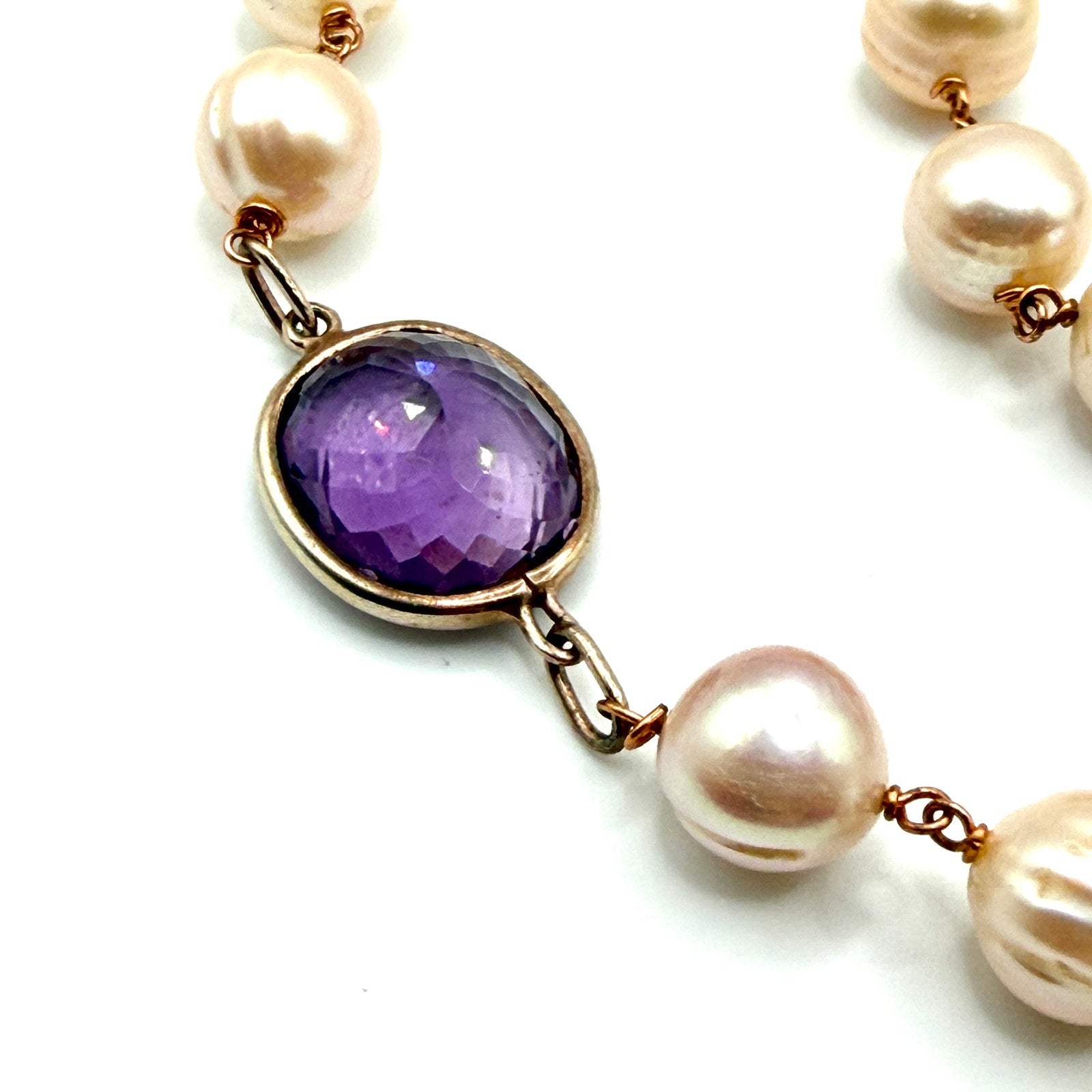 Vintage Y2K Pink Pearl Amethyst Citrine Topaz Wire Wrapped Station Necklace
