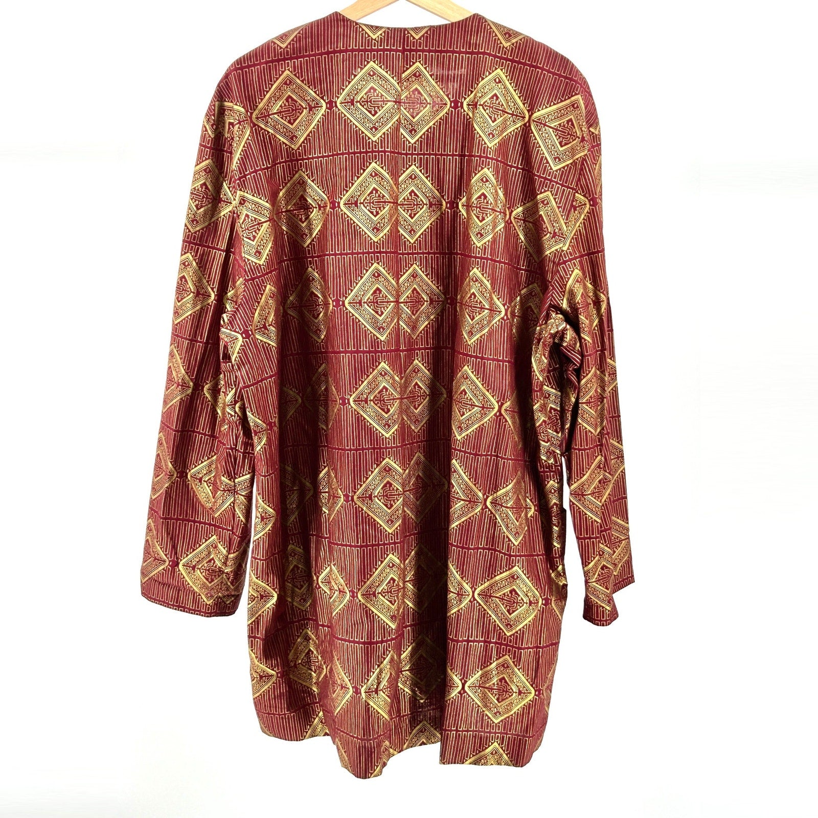 Vintage 90s Homeland Authentics Maroon Gold Tribal Metallic Cotton Jacket