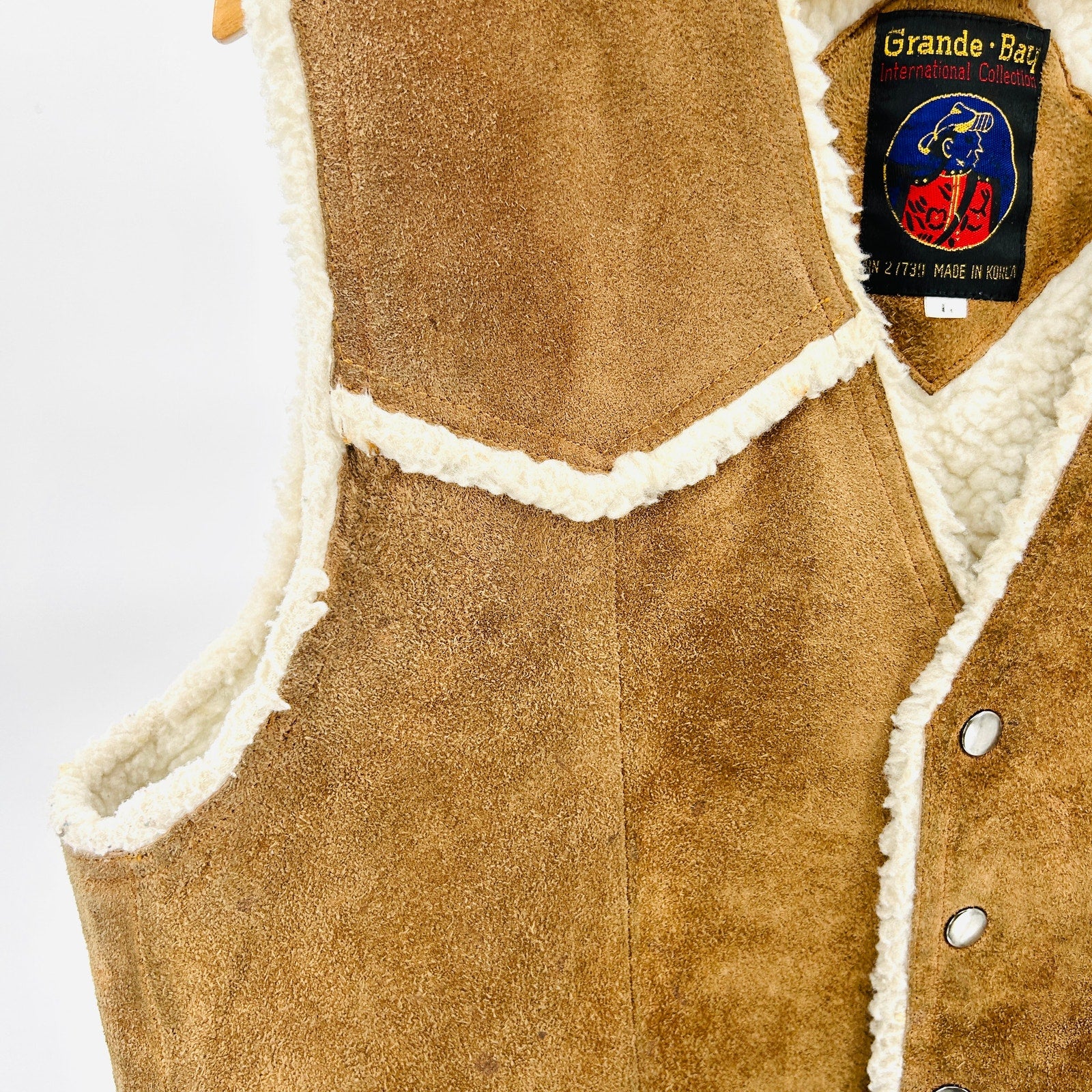 Vintage 70s Grande Bay Brown Shearling Suede Western Vest