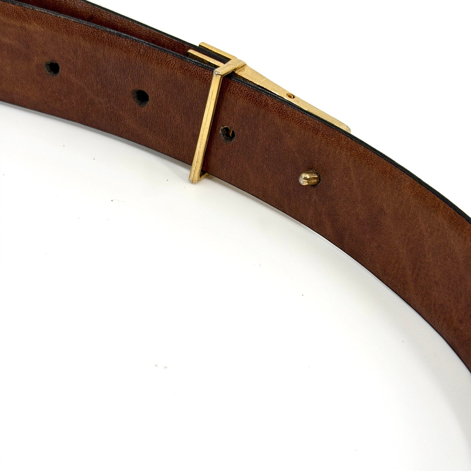 Vintage 80s Pierre Cardin Black Genuine Leather Gold Enamel Buckle Belt