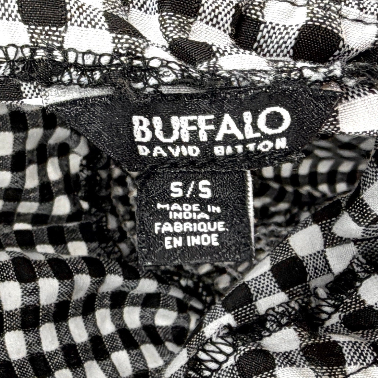 Buffalo David Bitton Black White Gingham Smocked Off-Shoulder Top