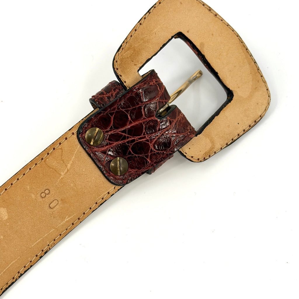 Vintage 90s Reddish Brown Genuine Crocodile Skin Minimalist Buckle Belt