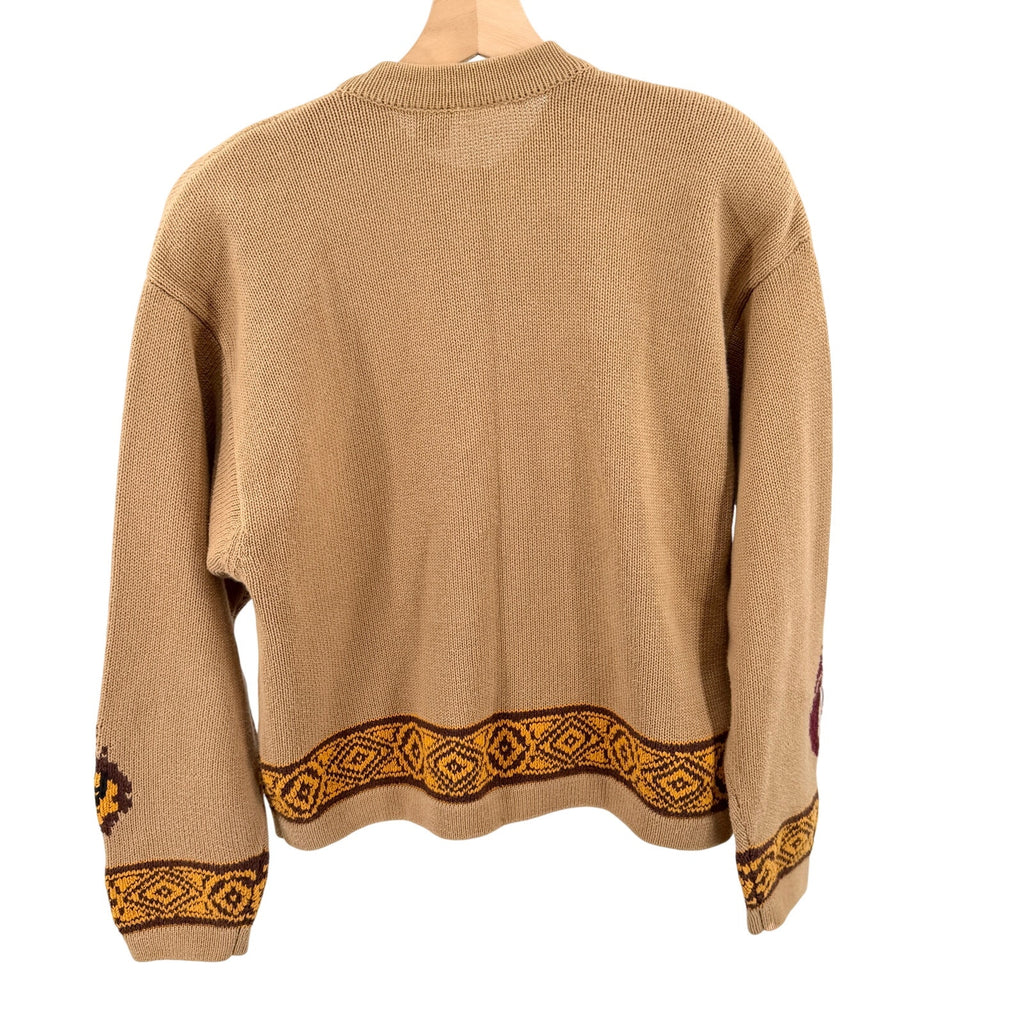 Vintage 90s First Issue Tan Brown 100% Cotton Toggle Knit Cardigan