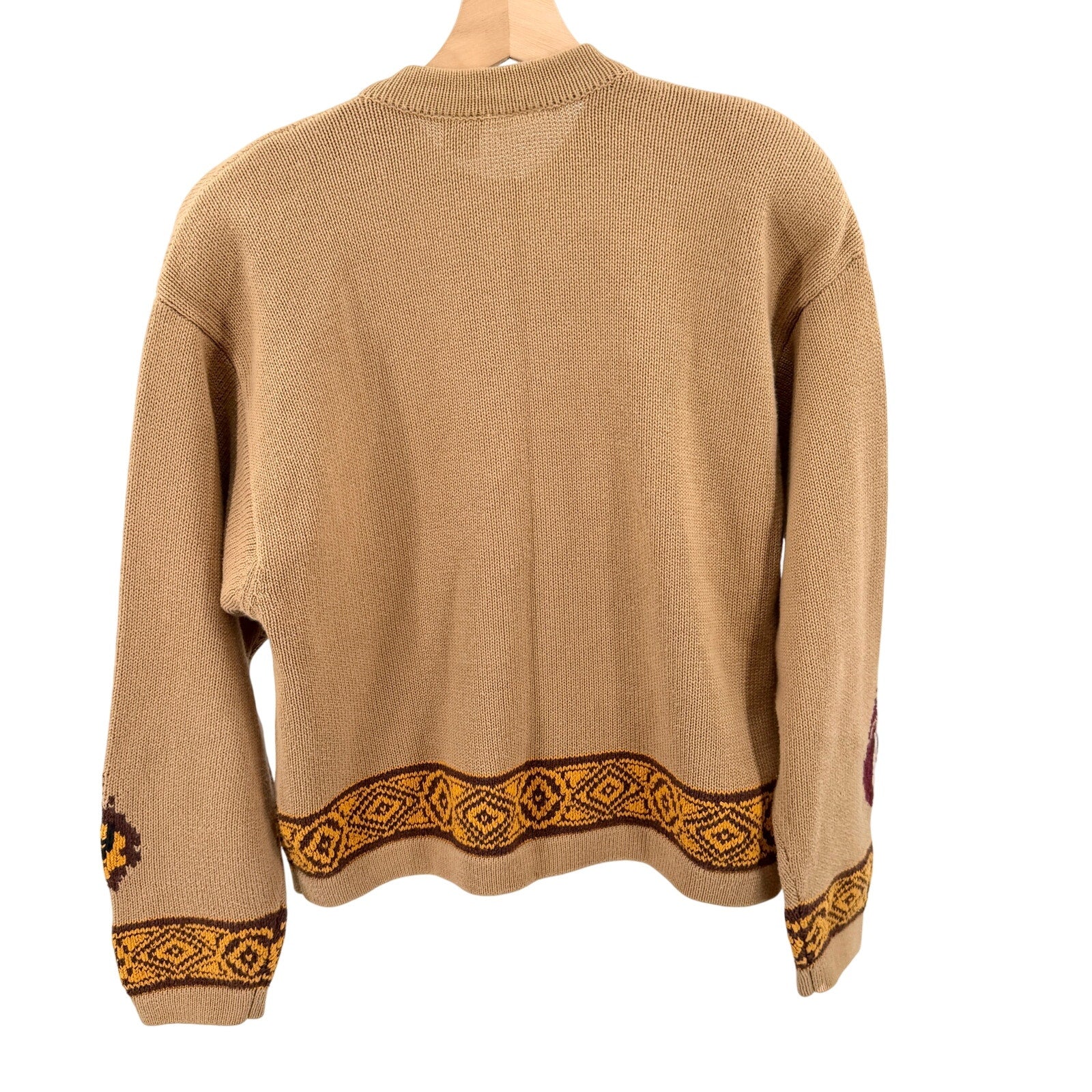 Vintage 90s First Issue Tan Brown 100% Cotton Toggle Knit Cardigan
