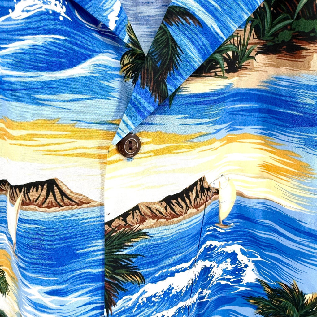 Vintage 90s Aloha Republic Blue 100% Cotton Tropical Hawaiian Shirt