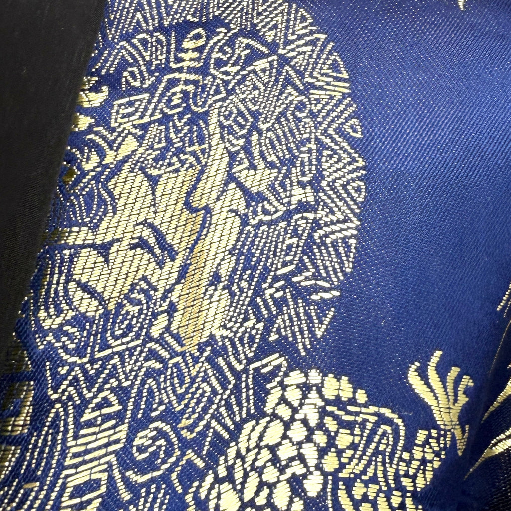Vintage 90s Blue Gold Reversible Embroidered Black Dragon Kimono Robe