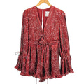 C/MEO Collective Terracotta Abstract Floral Pleated Romper