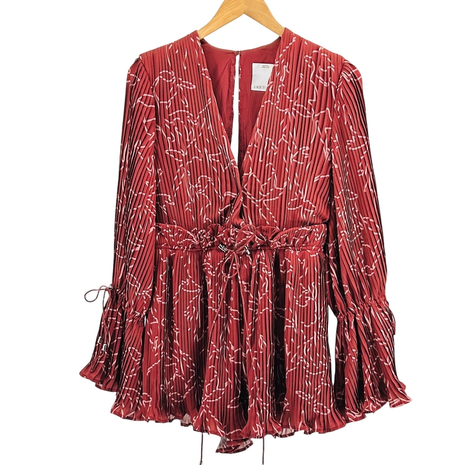 C/MEO Collective Terracotta Abstract Floral Pleated Romper