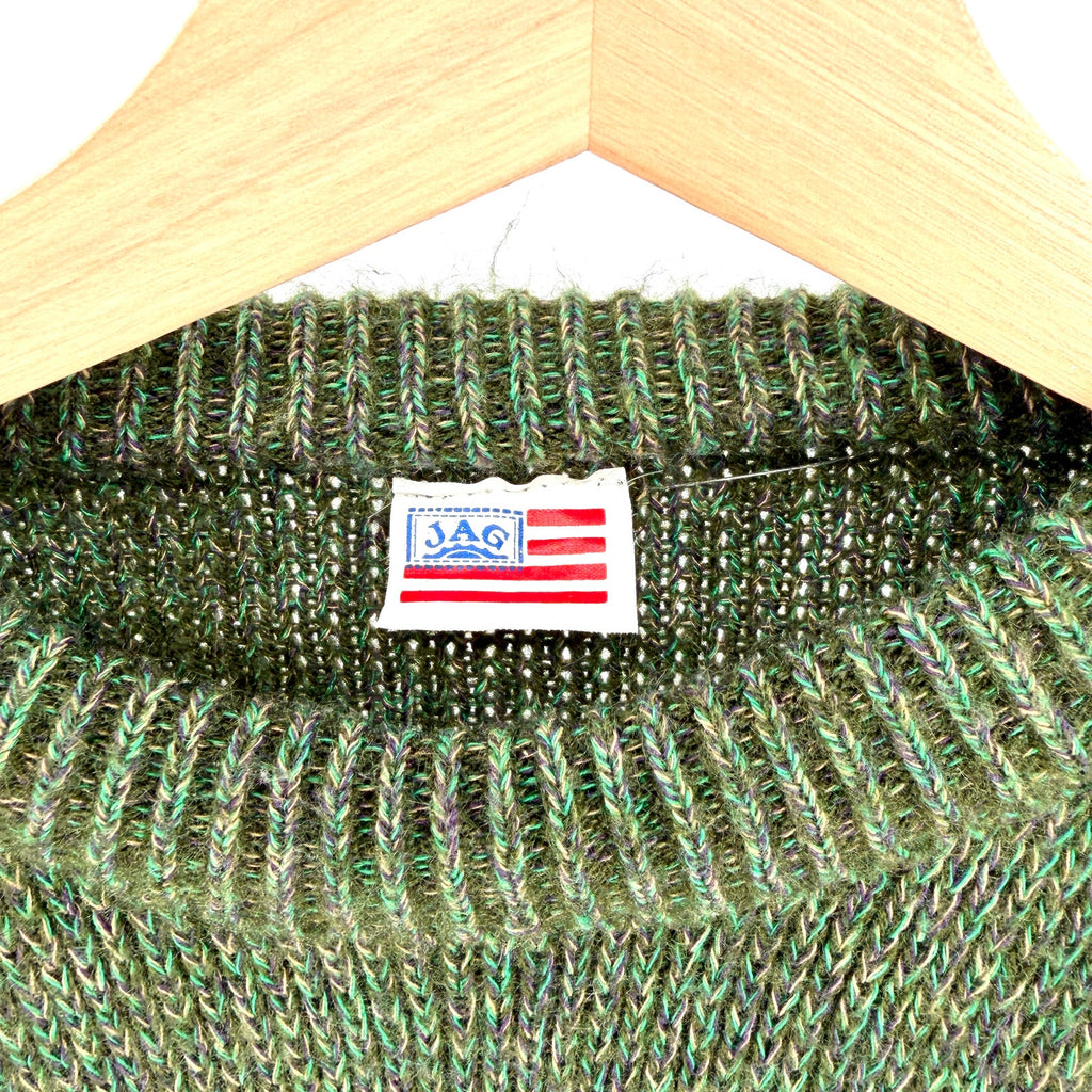 Vintage 80s JAG Forest Green Black Stripe Graphic Trim Acrylic Crewneck Sweater