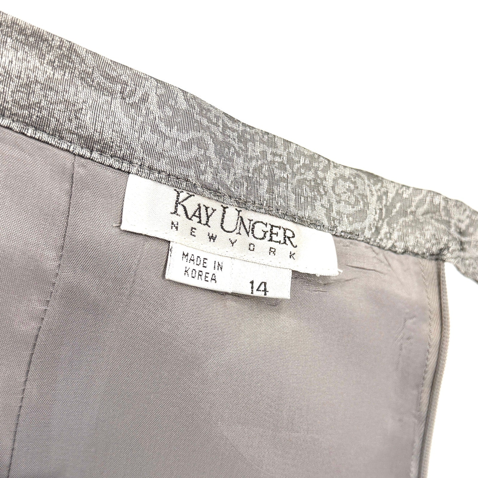Vintage 90s Kay Unger Silver 100% Silk Paisley Back Slit Maxi Pencil Skirt