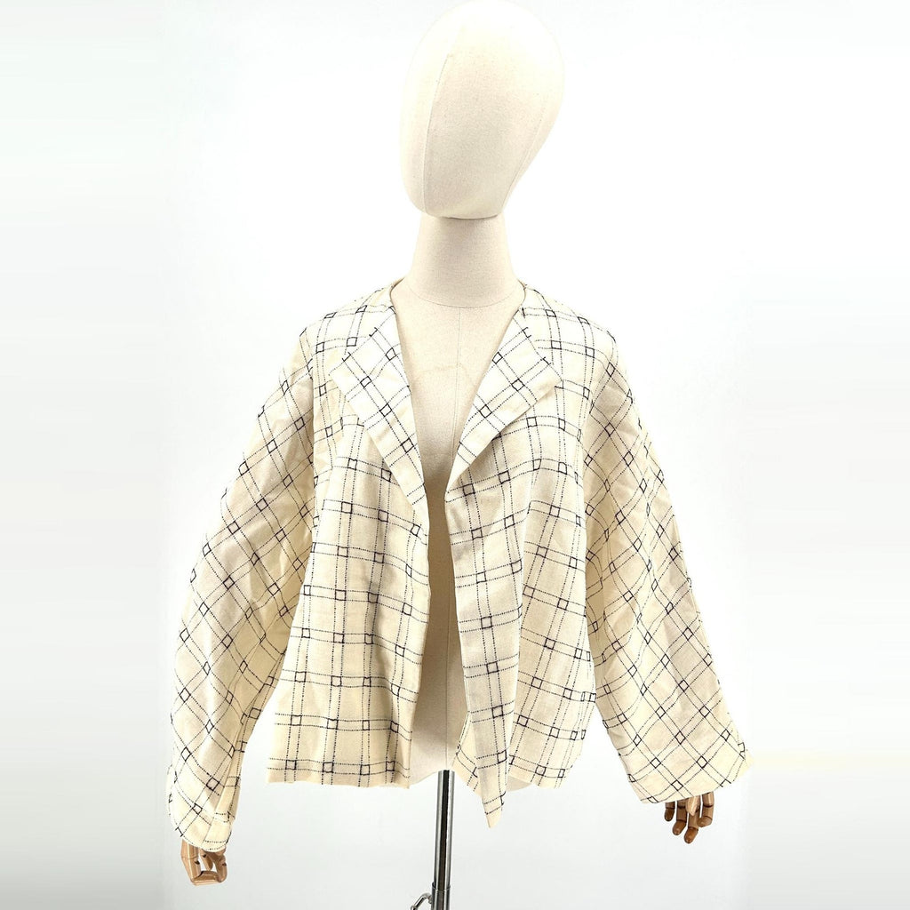 Vintage Jerry Giardelli Cream Black Geometric Open Front Jacket