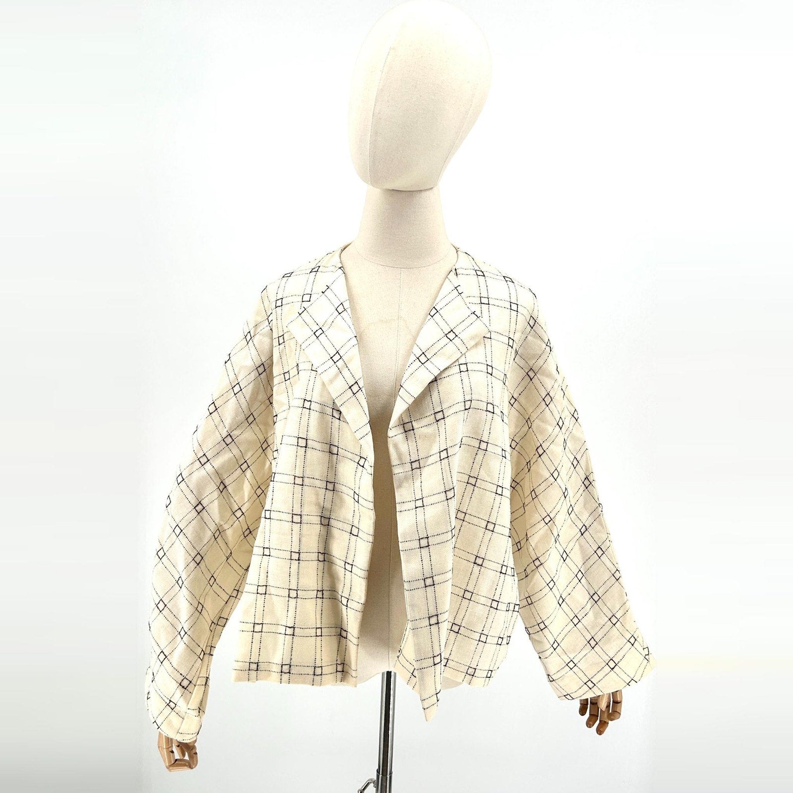 Vintage Jerry Giardelli Cream Black Geometric Open Front Jacket