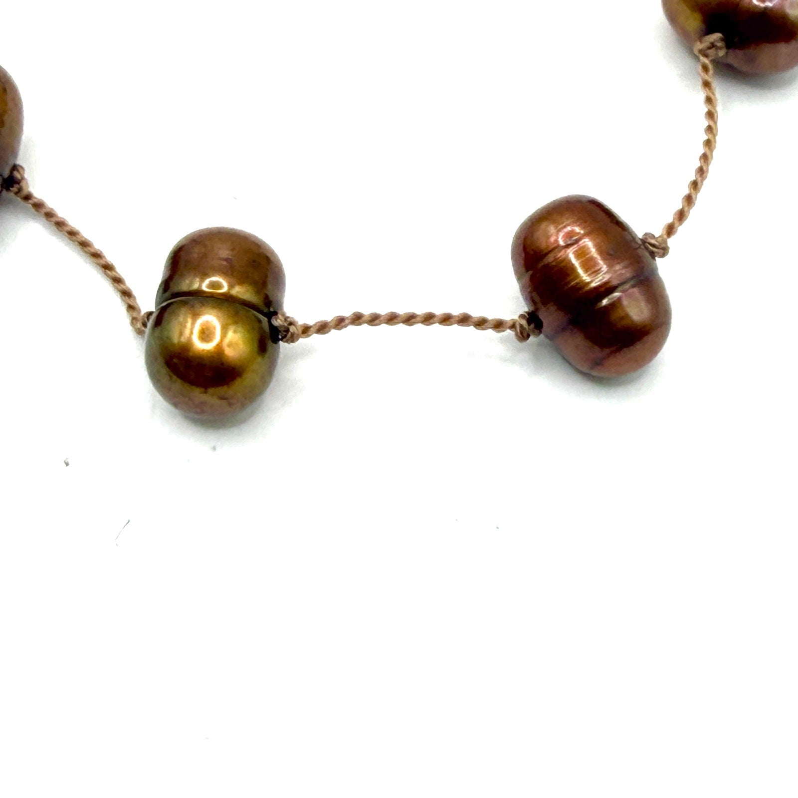 Vintage 90s Brown Baroque Freshwater Pearl Hand Knotted Floating Choker Necklace