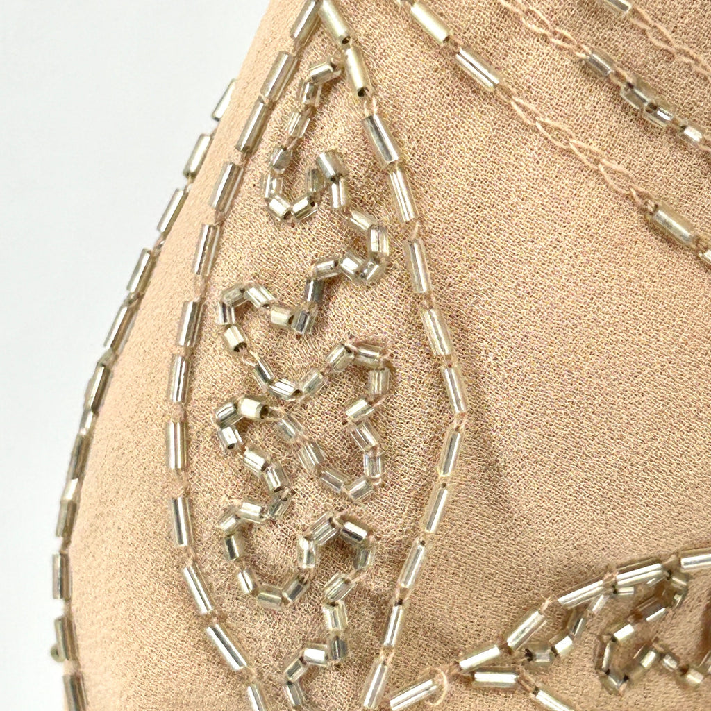 Greylin Nude Champagne Silver Bugle Bead Embellished Cocktail Jacket