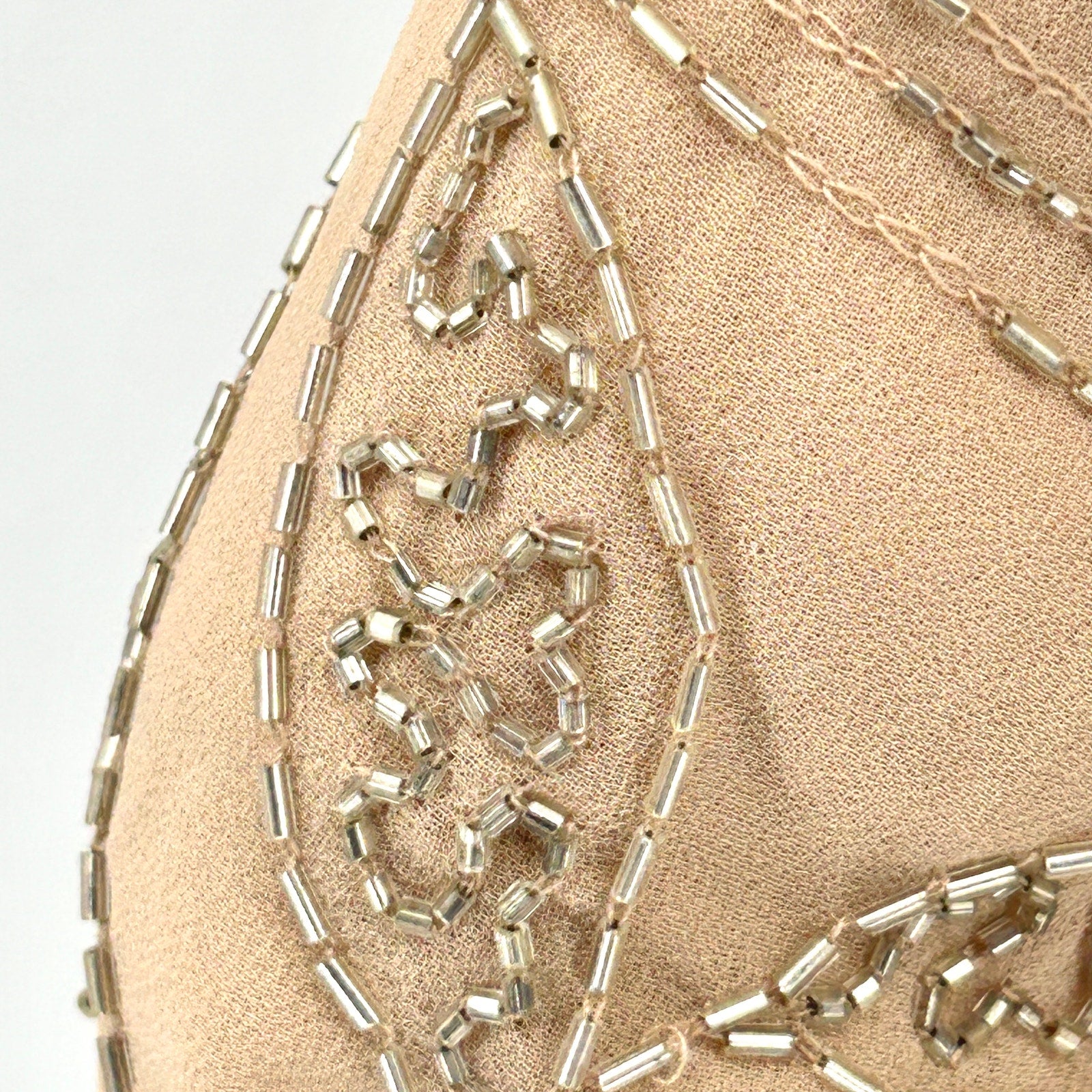 Greylin Nude Champagne Silver Bugle Bead Embellished Cocktail Jacket