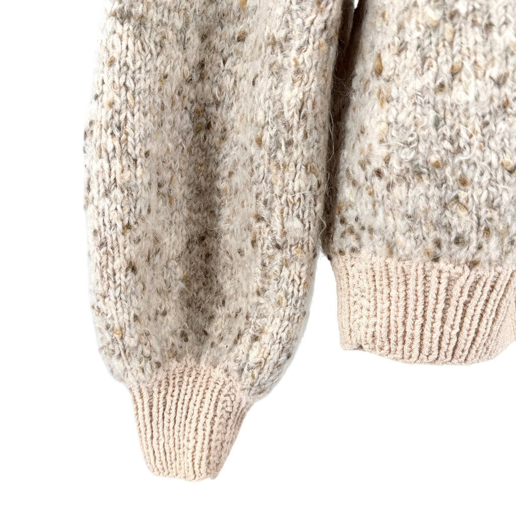 Vintage 80s Handmade Cream Beige Chunky Turtleneck Balloon Sleeve Sweater