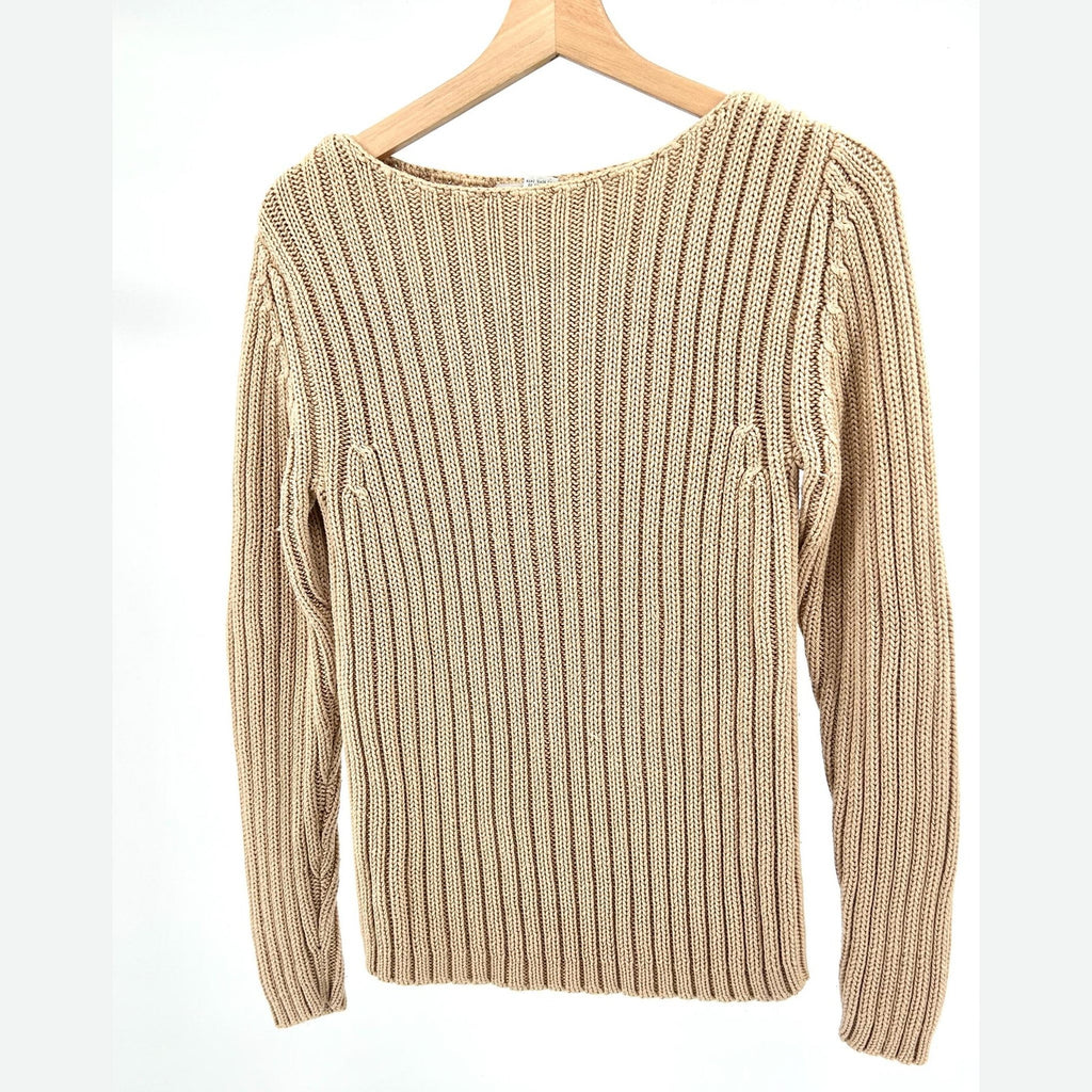 Vintage 90s Brooks Brothers Camel Ribbed 100% Cotton Cable Knit Sweater