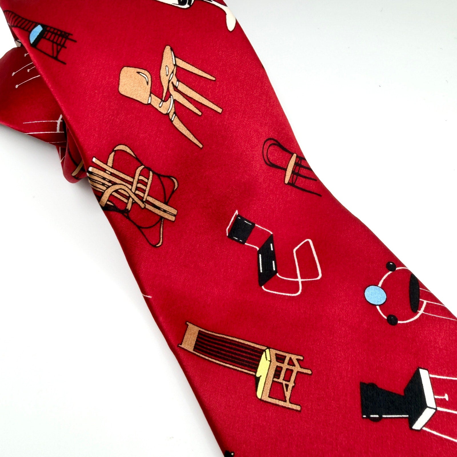 Acme Studio Red 100% Silk Chairs Adrian Olabuenaga Mid-Century Modern Necktie