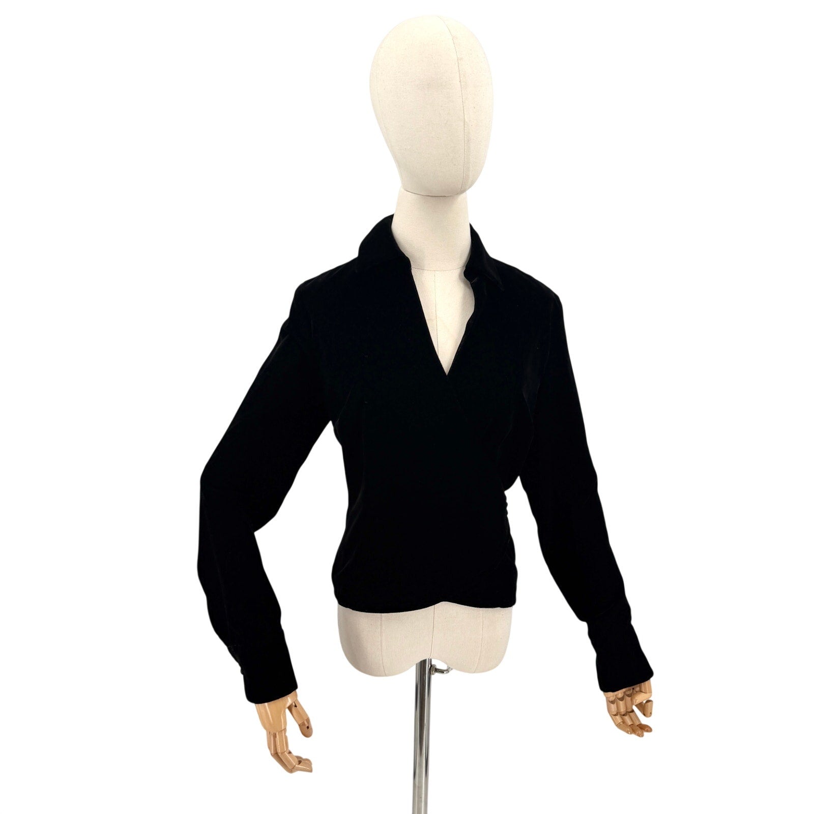 Ann Taylor LOFT Black Velvet Collared Wrap Top