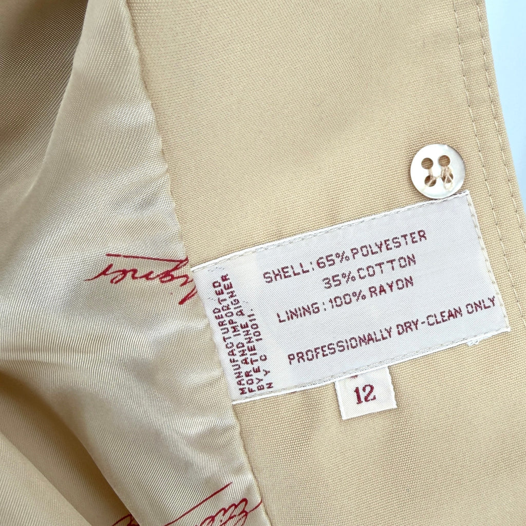 Vintage 80s Etienne Aigner Tan Equestrian Logo Clasp Pockets Blazer Jacket