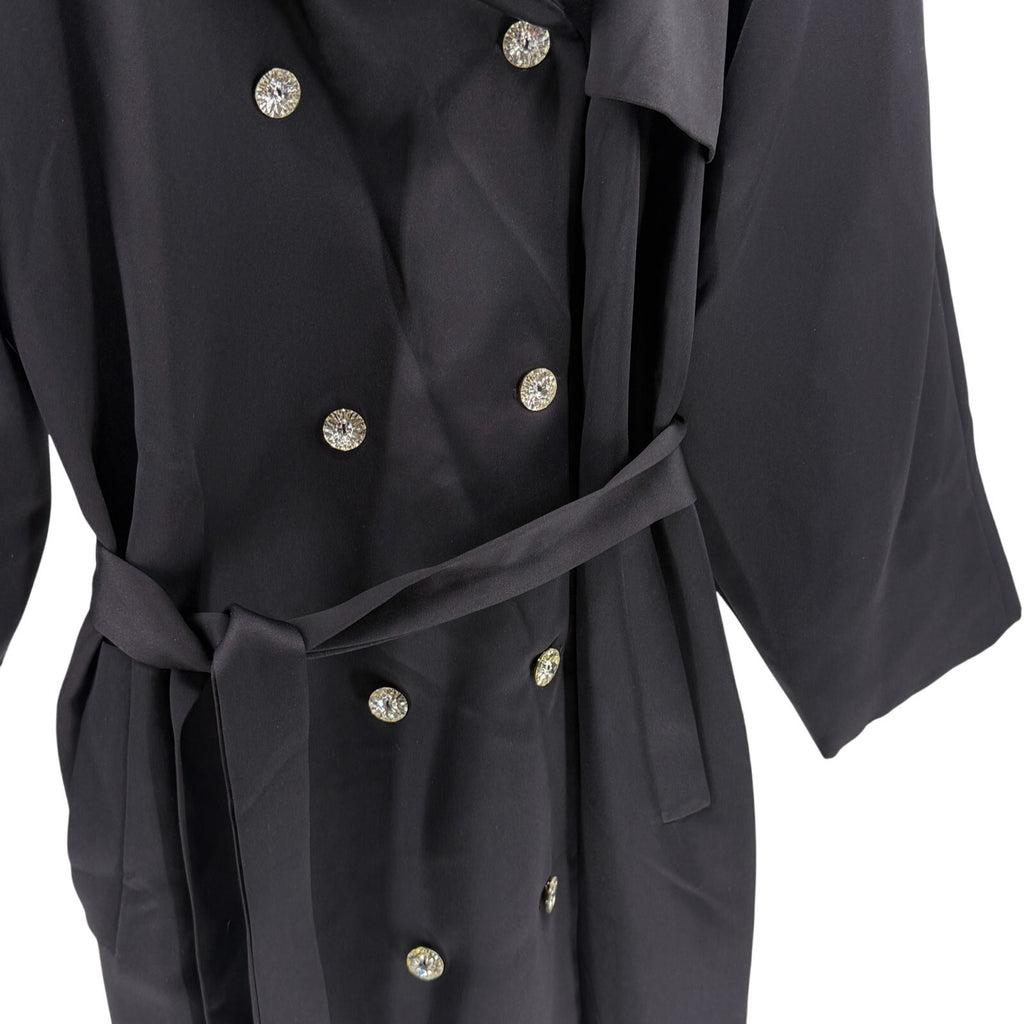 Vintage 80s Geoffrey Beene Gallant Black Jeweled Button Evening Trench Coat