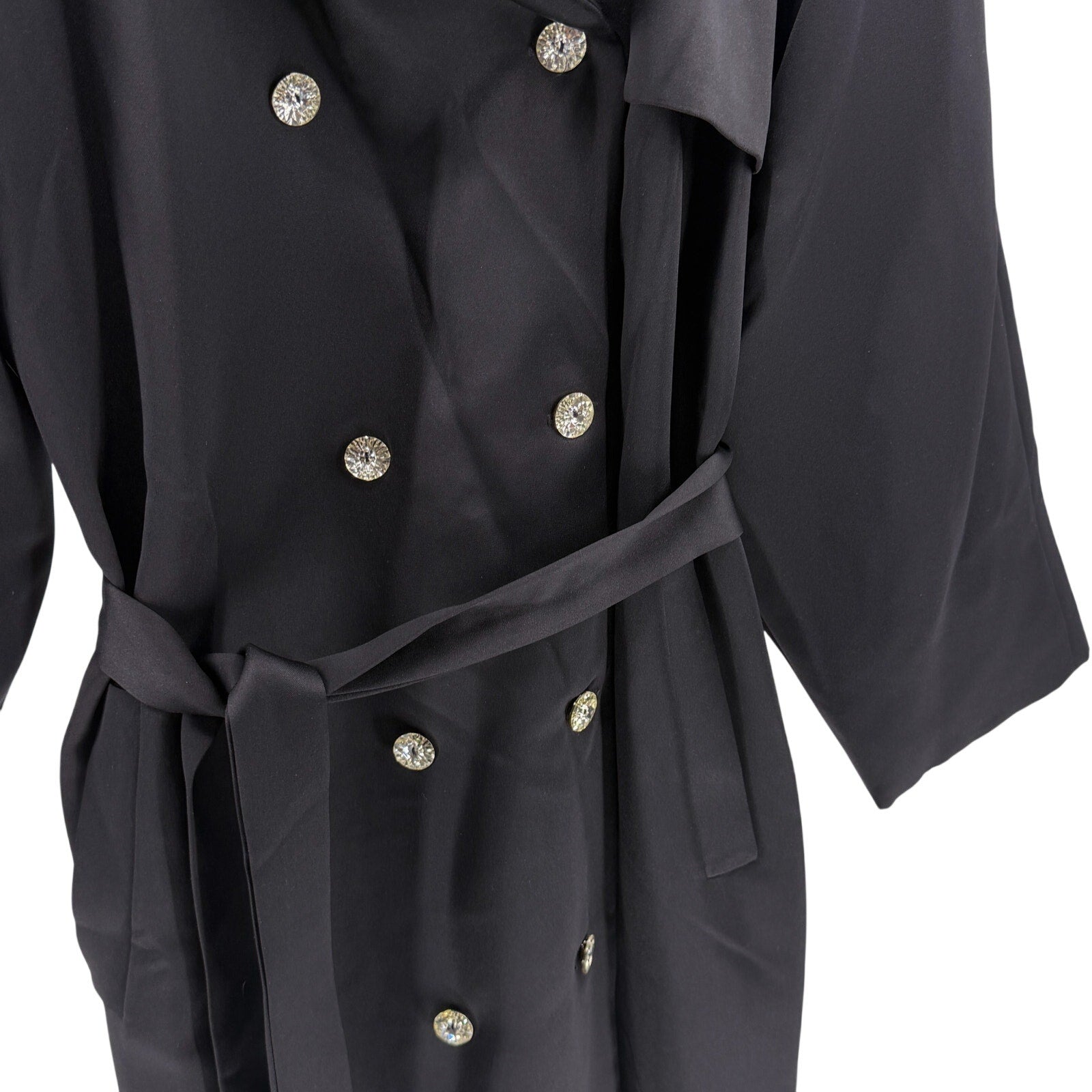 Vintage 80s Geoffrey Beene Gallant Black Jeweled Button Evening Trench Coat