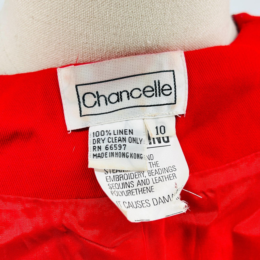 Vintage 80s Chancele Red Beaded 100% Linen Embellished Blazer